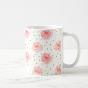 Mug Gold Confetti Roses d'aquarelle rose