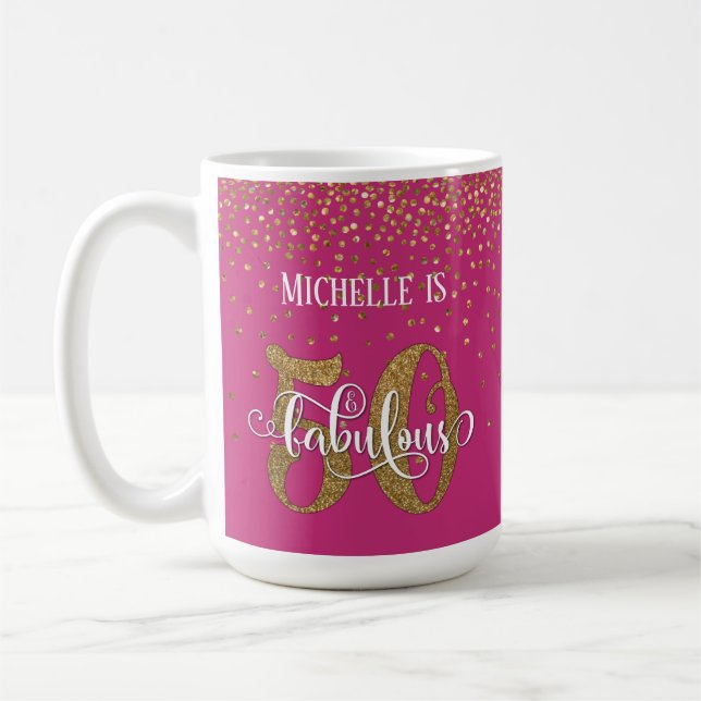 Mug Gold Confetti Script 50 & Fabuleux sur le rose cha (Gauche)