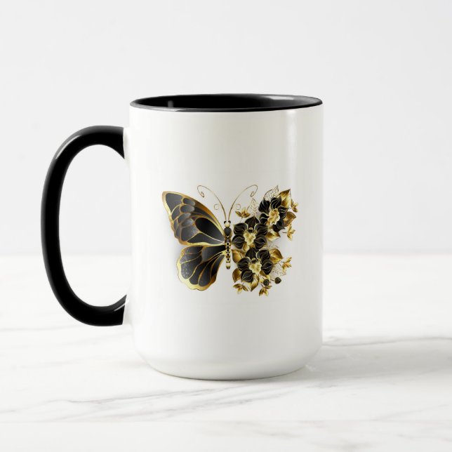 Mug Gold flower Butterfly with Black Orchid (Gauche)