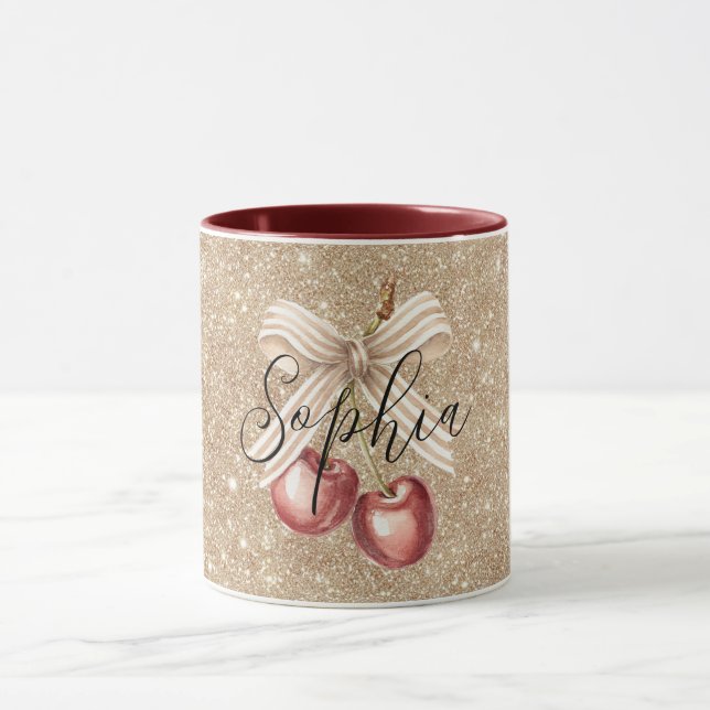 Mug Gold Glitter Red Cherries (Centre)