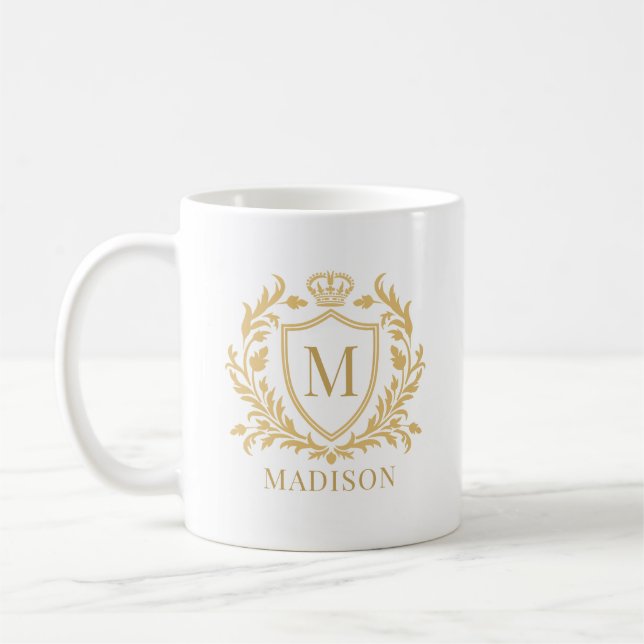 Mug Gold Heraldic Crest Crown Monogram (Gauche)