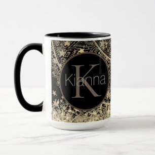 Mug Gold Lotus Mandala Glittery Stars Monogramme