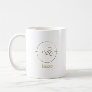 Mug Gold Médicale Stethoscope Heartbeat Nom personnali