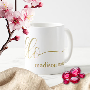 Mug Gold moderne "Hello" Nom Coupe personnalisée/