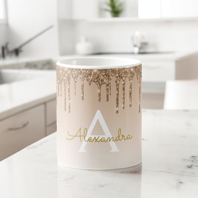 Mug Gold Sparkle Parties scintillant Luxe Monogramme N (Créateur téléchargé)