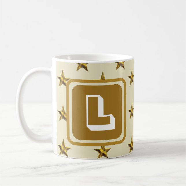 Mug Gold Star Famille Nom Monogramme Initial (Gauche)