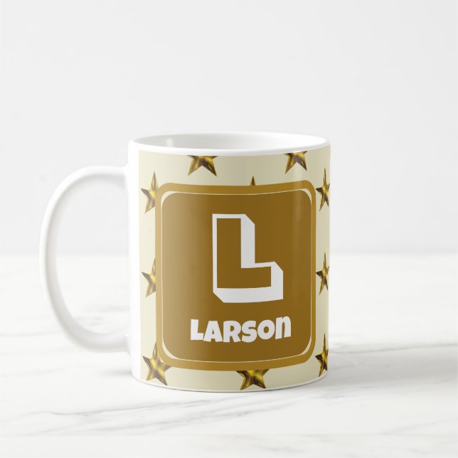 Mug Gold Star Famille Nom Monogramme Initial (Gauche)