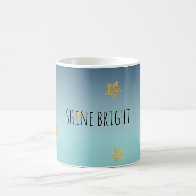 Mug Gold Stars Aqua Blue Ombre devis personnalisé (Centre)