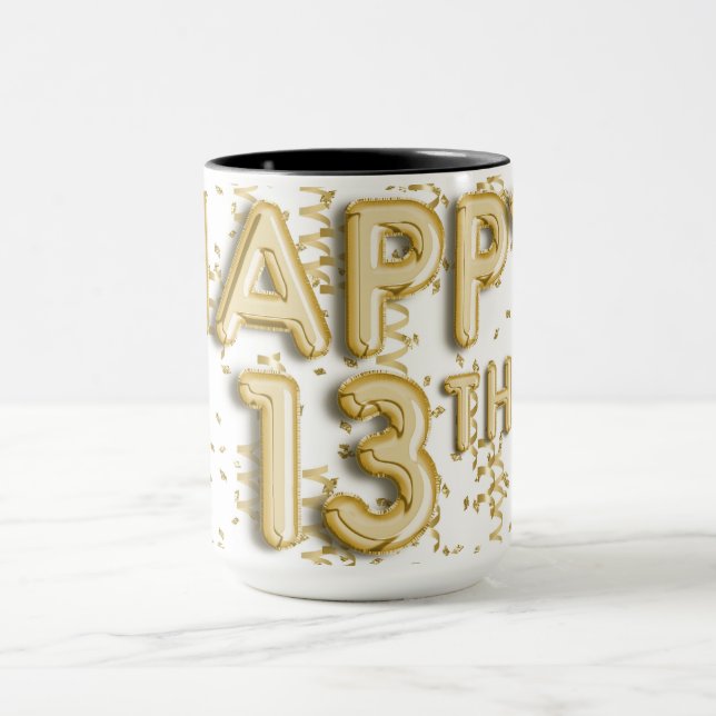 Mug Gold Streamers Joyeux 13e anniversaire (Centre)