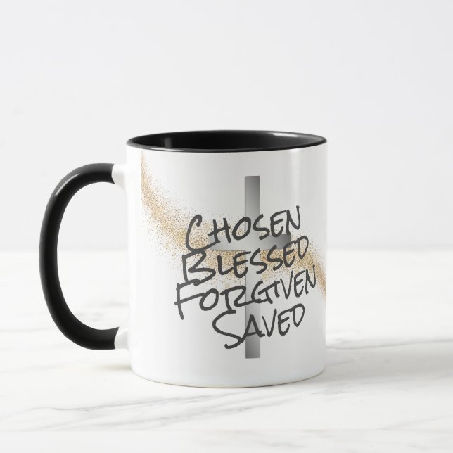 Mug Gold Swirl Confetti Silver Cross Christian (Gauche)