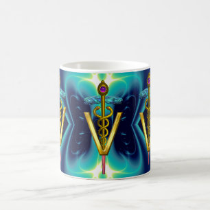 Mug GOLDEN CADUCEUS VETERINARY SYMBOL Blue Turquoise