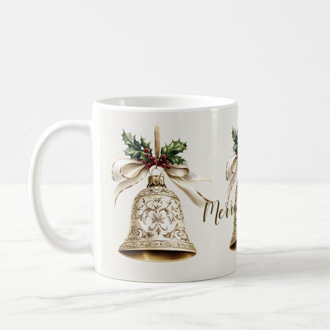 Mug Golden Christmas Bell Shiny Stars Green Feuilles (Gauche)