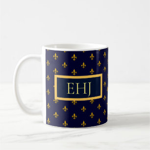Mug Golden Fleur de Lis sur Navy Blue