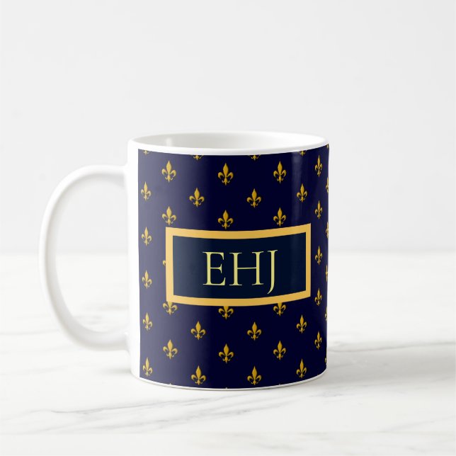 Mug Golden Fleur de Lis sur Navy Blue (Gauche)