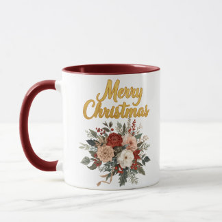 Mug Golden Floral Merry Christmas Bouquet