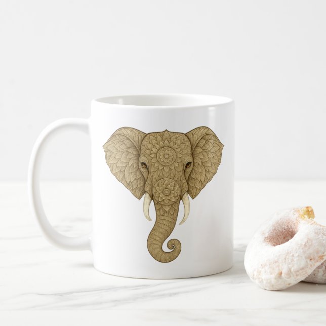 Mug Golden Mandala Elephant Boho - Graphic Art Tea (Avec donut)
