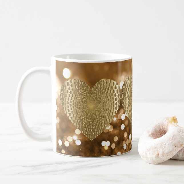 Mug Golden Prismatic Heart Bokeh Faux Parties scintill (Avec donut)