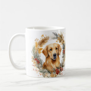 Mug Golden Retriever Christmas Wreath Festive Pup