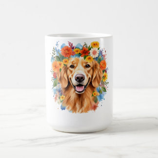 Mug Golden Retriever Flower Crown Watercolor