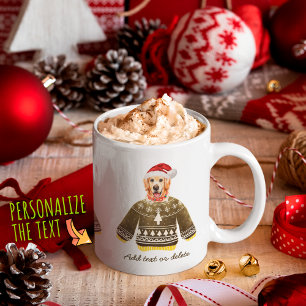 Mug Golden Retriever Noël portant un pull moche Chien