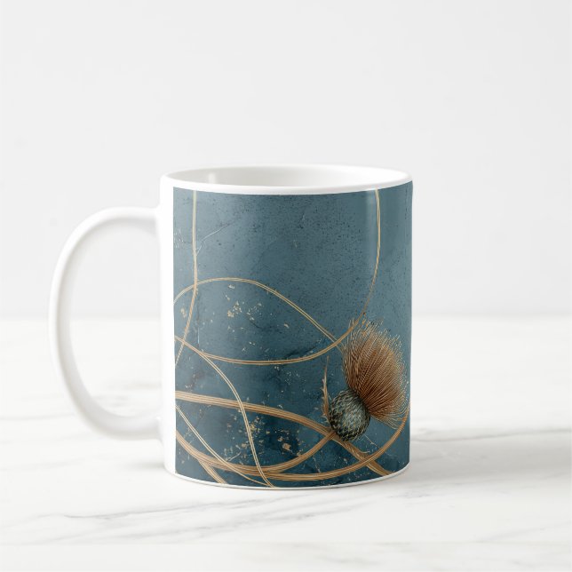 Mug Golden Thistle Teal Blue Texture Elegance (Gauche)