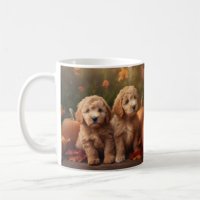 Mug Goldendoodle Chiot Automne Citrouille délice (Gauche)
