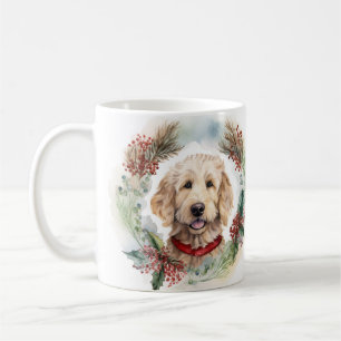 Mug Goldendoodle Christmas Wreath Festive Pup