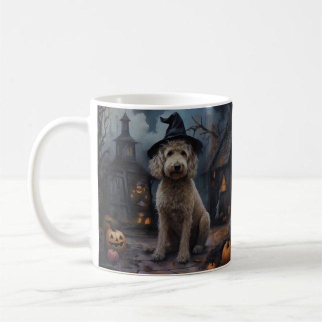 Mug Goldendoodle Citrouille Halloween effrayant (Gauche)
