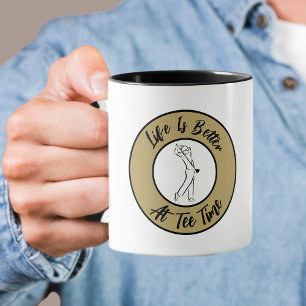 Mug Golfer Tee Temps Humour Funny Sport Pun Noir Or