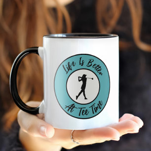 Mug Golfer Tee Temps Sports Humour Funny Pun Turquoise