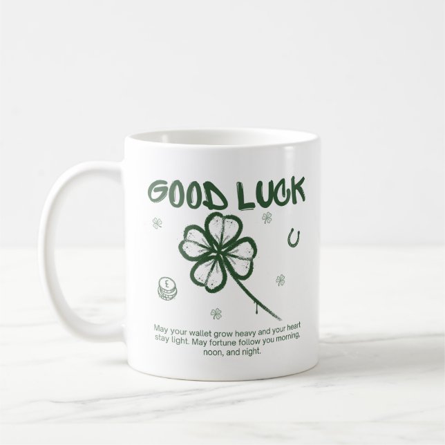 Mug Good Luck Four-Leaf Clover Coffee (Gauche)