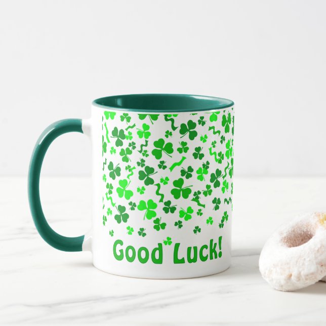 Mug Good Luck Four Leaf Clover Shamrocks Personalized (Avec donut)