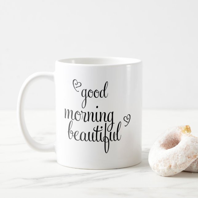 Mug Good Morning Belle typographie avec coeur (Avec donut)
