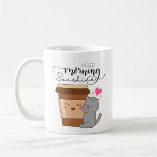 Mug Good Morning Cute Cat & Coffee kawaii