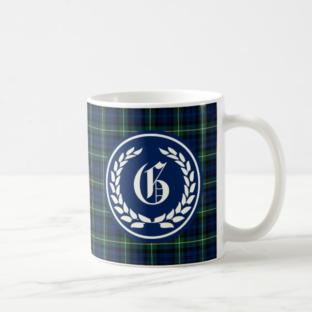 Mug Gordon Clan Blue et Green Tartan Monogramme (Droite)