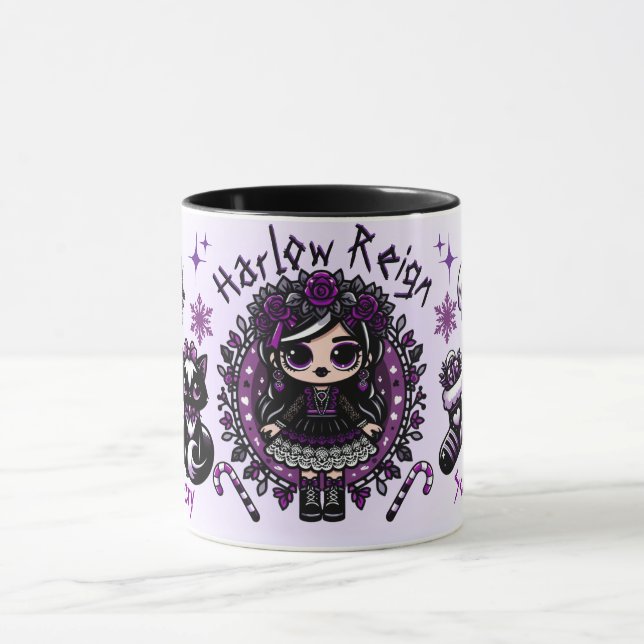 Mug Goth fille mignonne violet et noir Noël gothique (Centre)