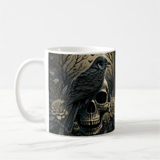 Mug Goth Skull Art with Raven Design