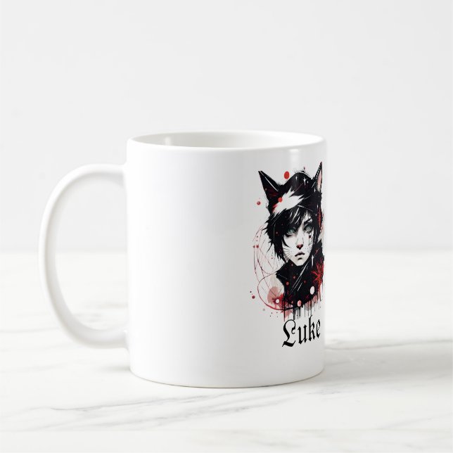Mug Gótica fanfarrona para él : Chico ama al gato (Gauche)