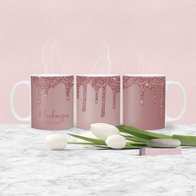 Mug Gouttes de paillettes dorées roses chic personnali (Créateur téléchargé)