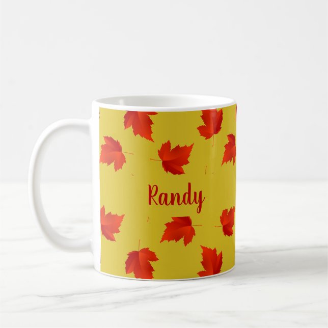 Mug Gradient rouge sec feuille nom personnalisé jaune (Gauche)