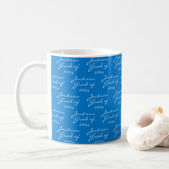 Mug Graduation Bleu Personnalisé Grad Café (Avec donut)