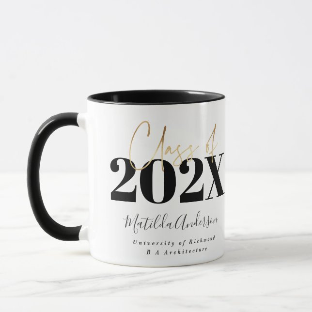 Mug graduation en or noir élégant script moderne  (Gauche)