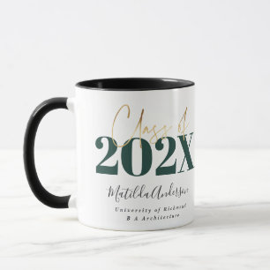 Mug graduation en or vert élégant script chaudière mod