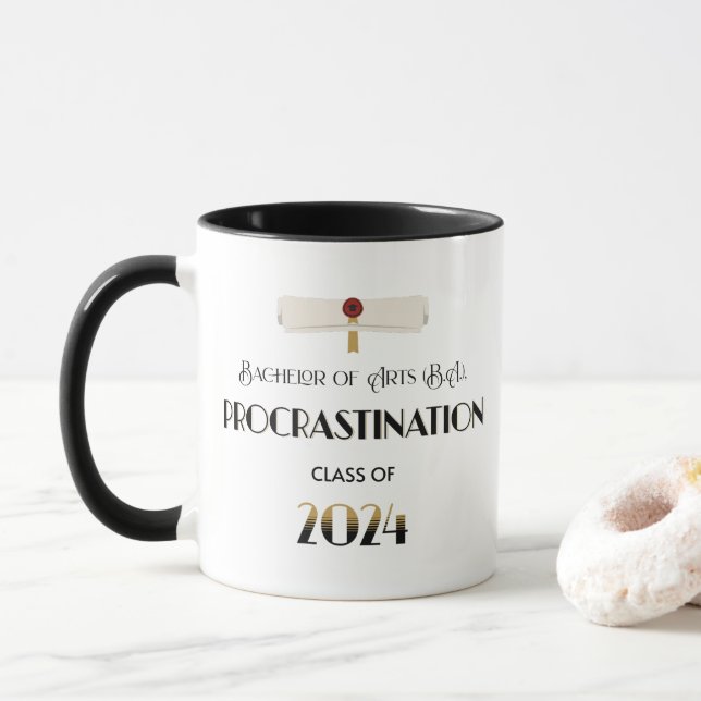 Mug Graduation moderne Noir et Or amusant (Avec donut)