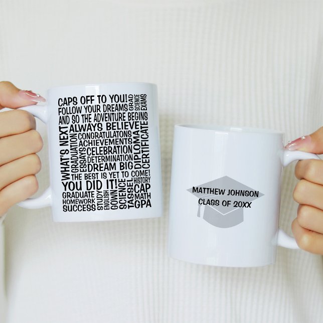 Mug Graduation Word Cloud avec Mortorboard (Créateur téléchargé)