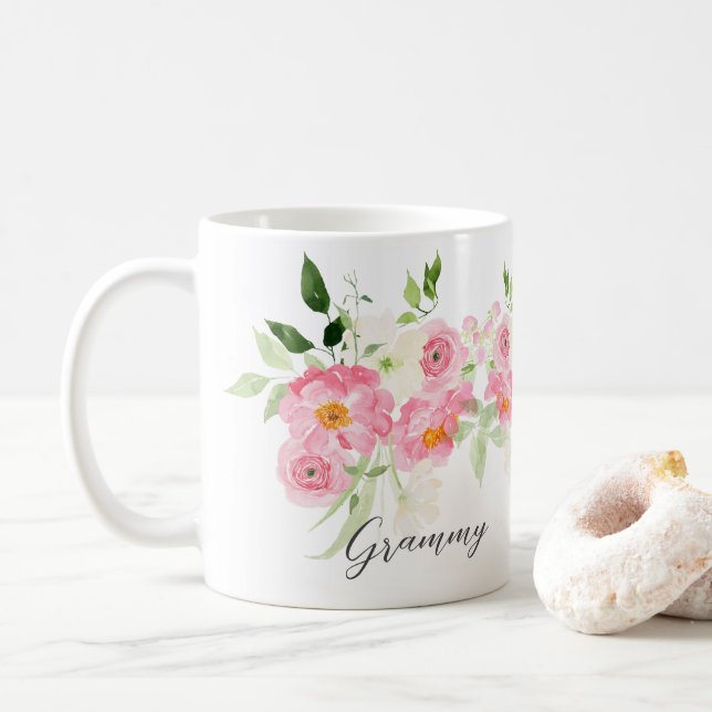 Mug Grammy florale du printemps (Avec donut)