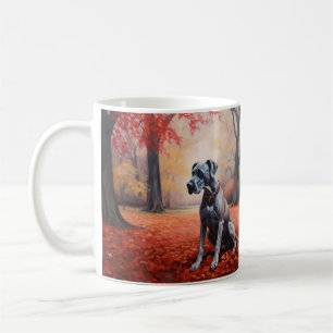 Mug Grand Danois dans les feuilles d'automne qui tombe