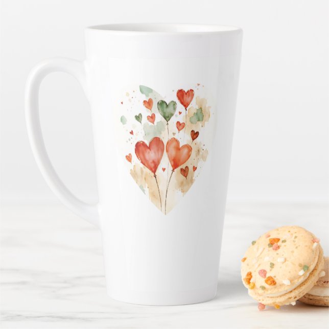 Mug Grand Latte Love Hearts en Aquarelle (En situation)