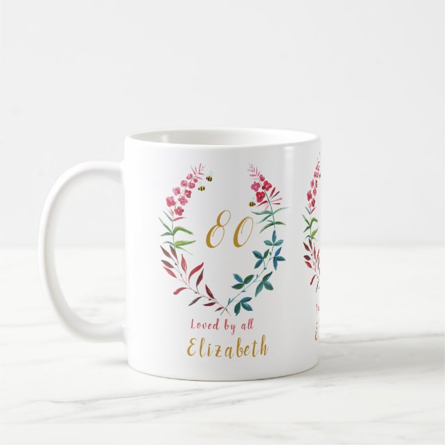 Mug Grand-mère 80e anniversaire Floral Ajouter votre n (Gauche)