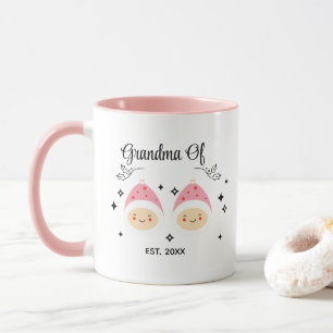 Mug Grand-Mère De Filles Jumelles Établie   Rose et bl